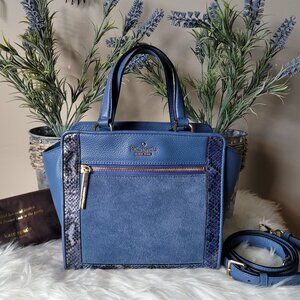 Kate Spade Blue Pebbled Suede Snakeskin Leather Crossbody/Satchel